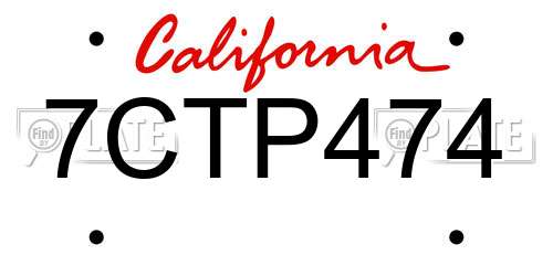 7CTP474 California License Plate