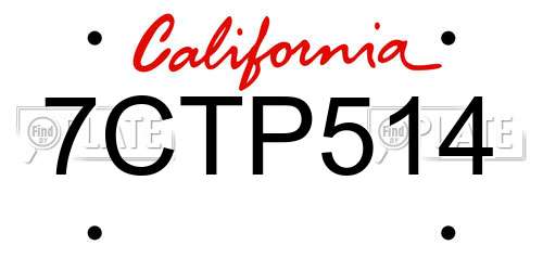7CTP514 California License Plate