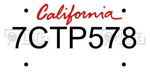 7CTP578 California License Plate