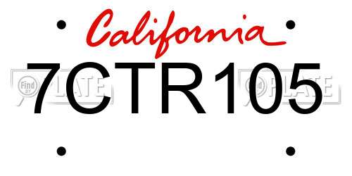 7CTR105 California License Plate