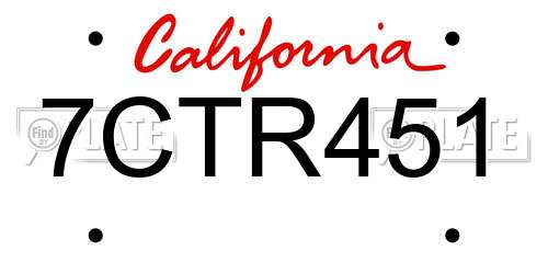 7CTR451 California License Plate