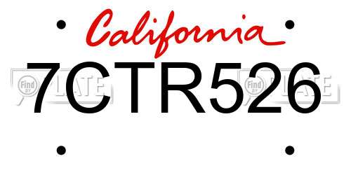 7CTR526 California License Plate
