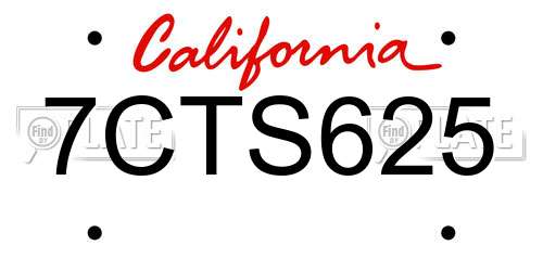 7CTS625 California License Plate