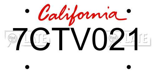7CTV021 California License Plate