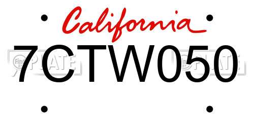 7CTW050 California License Plate