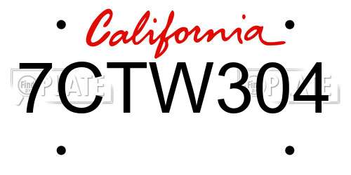 7CTW304 California License Plate
