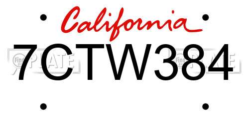 7CTW384 California License Plate
