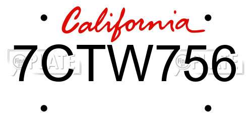 7CTW756 California License Plate