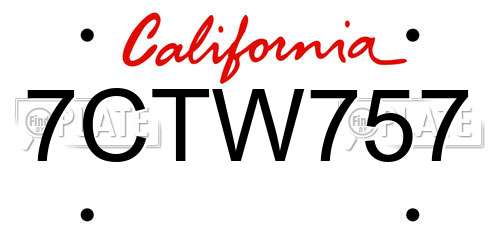 7CTW757 California License Plate