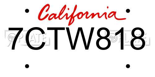 7CTW818 California License Plate