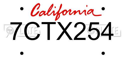 7CTX254 California License Plate