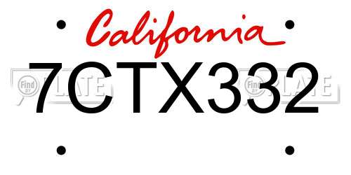 7CTX332 California License Plate
