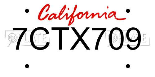 7CTX709 California License Plate