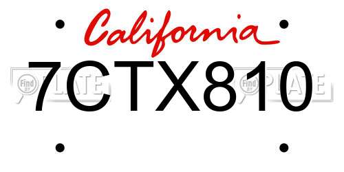 7CTX810 California License Plate