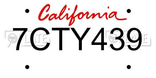 7CTY439 California License Plate