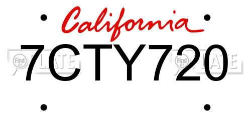 7CTY720 California License Plate