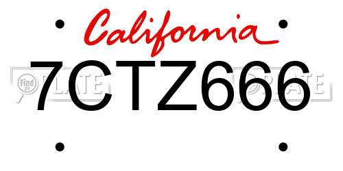 7CTZ666 California License Plate