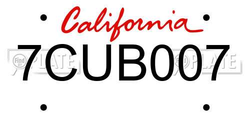 7CUB007 California License Plate