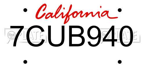 7CUB940 California License Plate