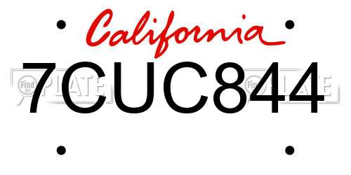 7CUC844 California License Plate