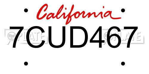 7CUD467 California License Plate
