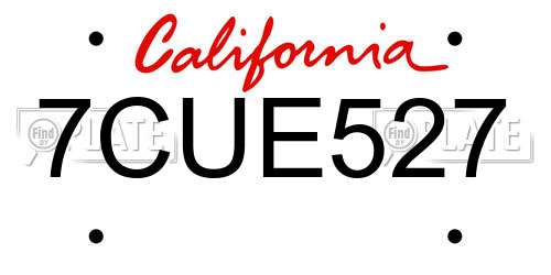 7CUE527 California License Plate