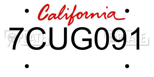 7CUG091 California License Plate