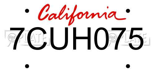 7CUH075 California License Plate