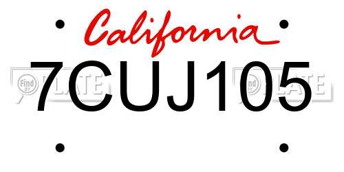 7CUJ105 California License Plate