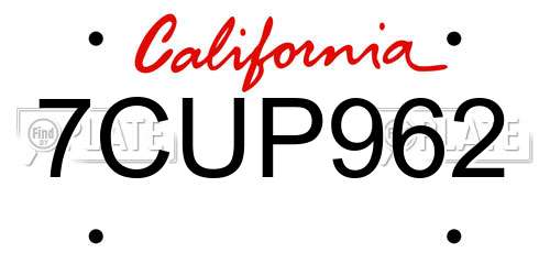 7CUP962 California License Plate