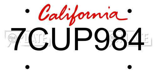 7CUP984 California License Plate