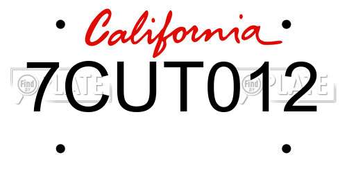 7CUT012 California License Plate