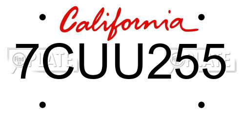 7CUU255 California License Plate