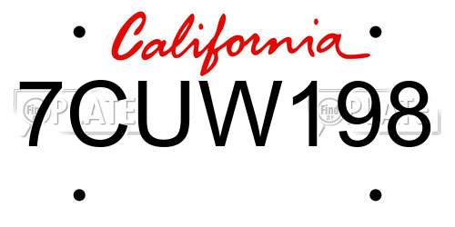 7CUW198 California License Plate