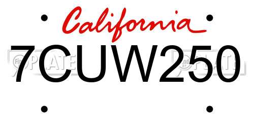7CUW250 California License Plate
