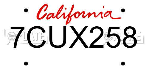 7CUX258 California License Plate