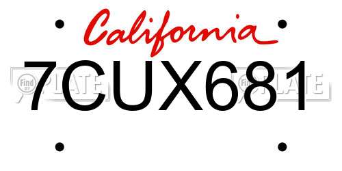 7CUX681 California License Plate