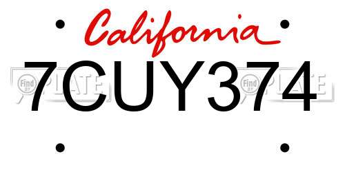 7CUY374 California License Plate