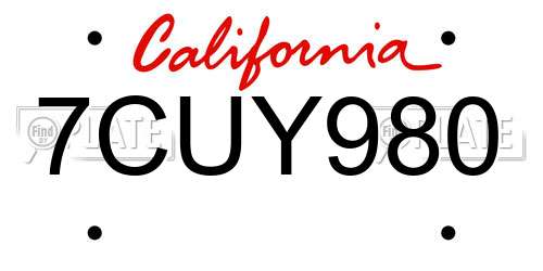 7CUY980 California License Plate