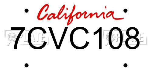 7CVC108 California License Plate