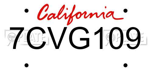 7CVG109 California License Plate