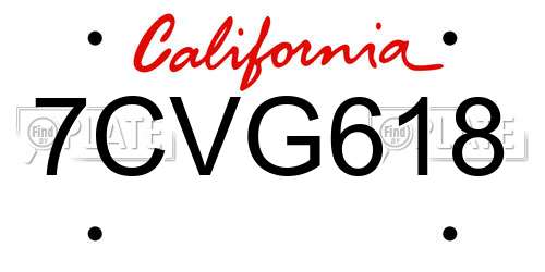 7CVG618 California License Plate