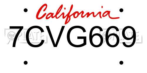 7CVG669 California License Plate