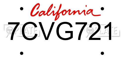 7CVG721 California License Plate