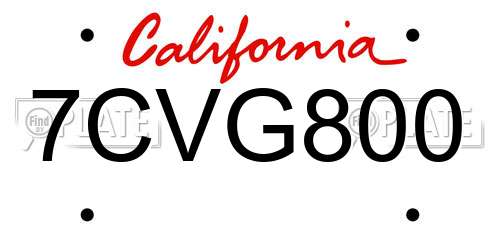7CVG800 California License Plate