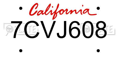 7CVJ608 California License Plate