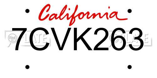 7CVK263 California License Plate