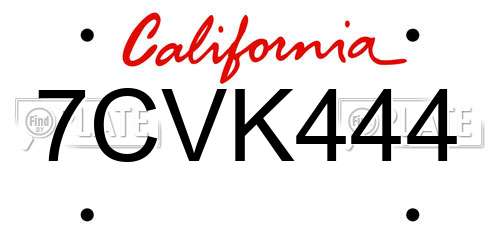 7CVK444 California License Plate