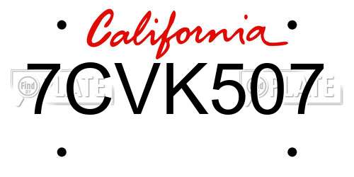 7CVK507 California License Plate