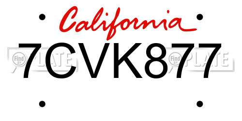 7CVK877 California License Plate